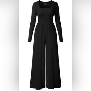 OQQ Women Wide Leg Pants Jumpsuits One Piece Long Sleeve Square Neck Jumpsuits